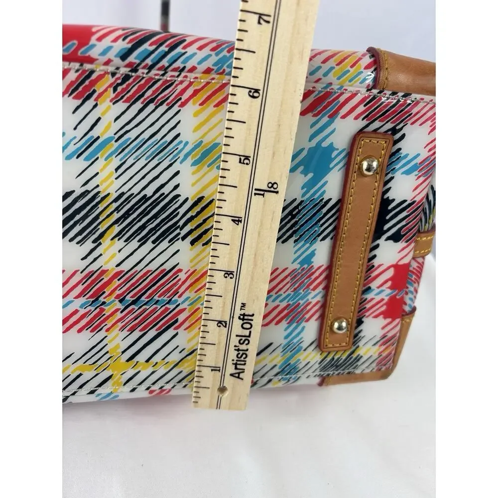 Dooney Bourke Chatham White Bright Plaid Domed Satchel Top Handles Shoulder